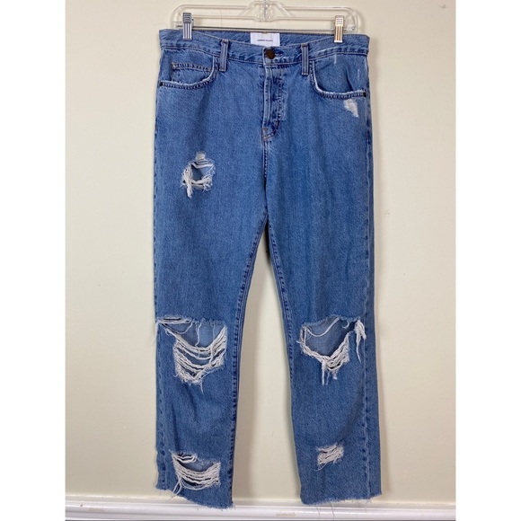 Current/Elliott The Original Straight Prep Destroy Cut Hem Denim Jeans Womens 28 - Picture 2 of 11